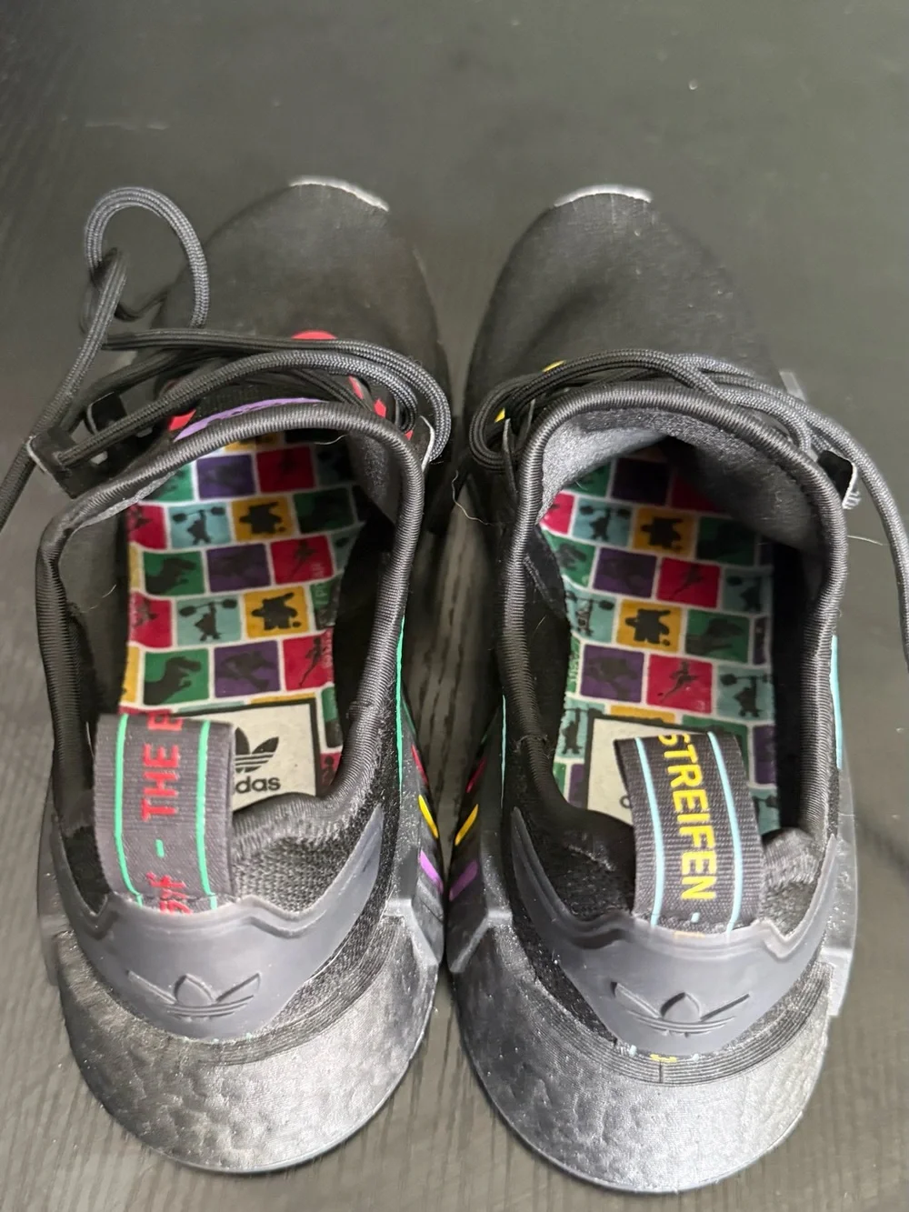 adidas Men’s Black Sneakers with Yellow, Teal & Multicolor Accents